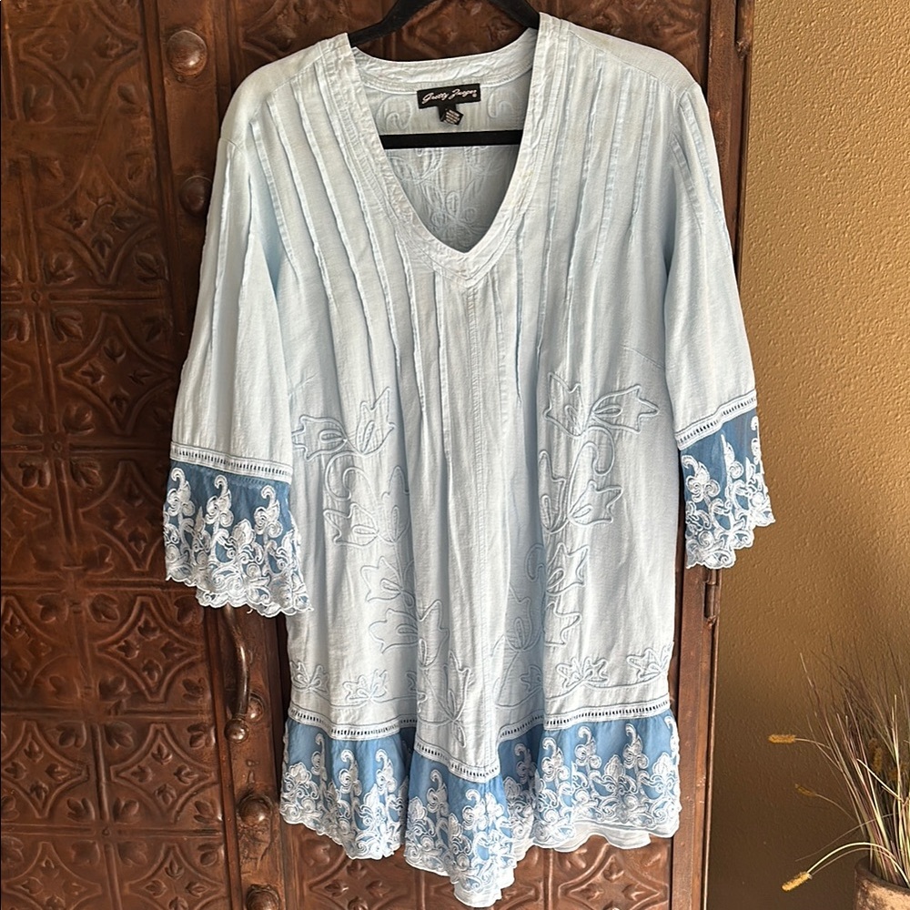 Embroidered Light Blue Gretty Zueger Tunic dress